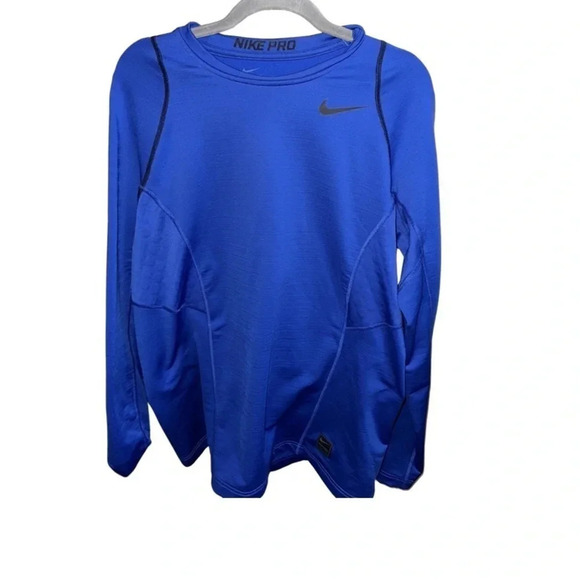 Nike Pro Hyperwarm Blue Fitted Long Sleeve Shirt Size Medium - Picture 2 of 6